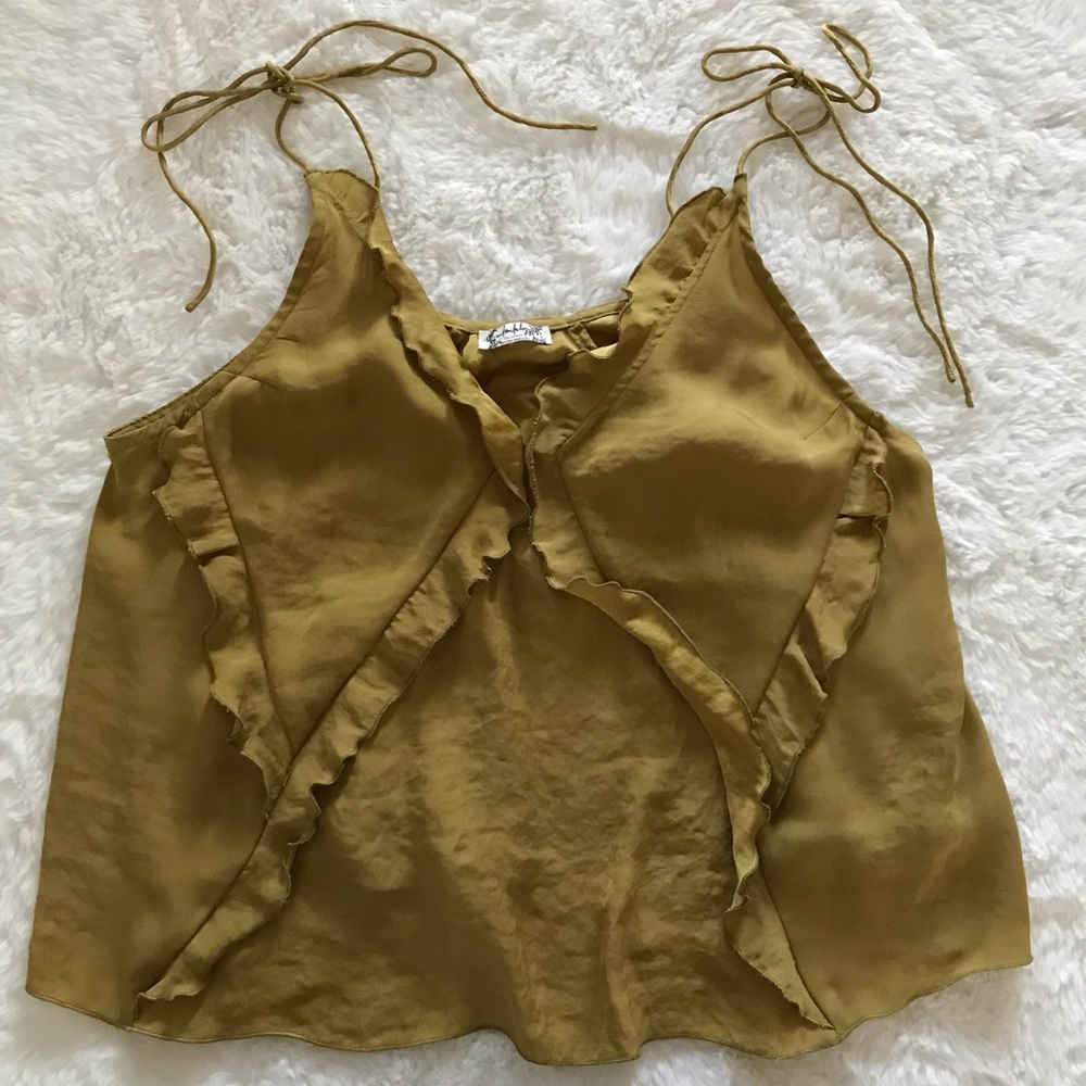 Free People Gold Ruffle Tank Top